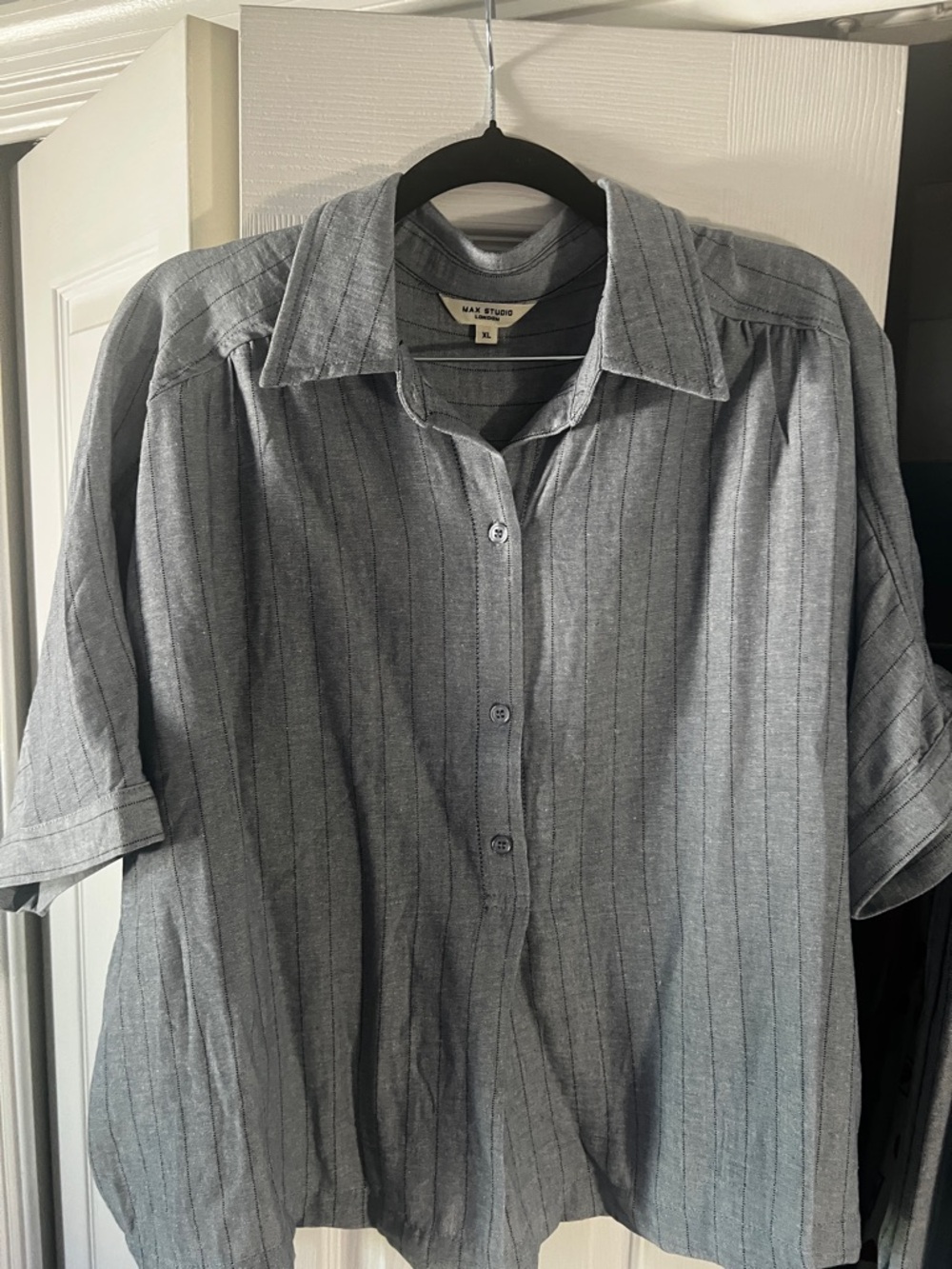 Max Studio Gray Pinstripe Drawstring Wide-Leg Pants & Blouse - Picture 6 of 8